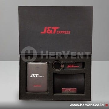 Corporate gift set J&T, souvenir powerbank, flashdisk custom dan card holder