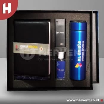 Souvenir Set Contoh XL, tumbler custom, handsanitizer, agenda notes kulit custom